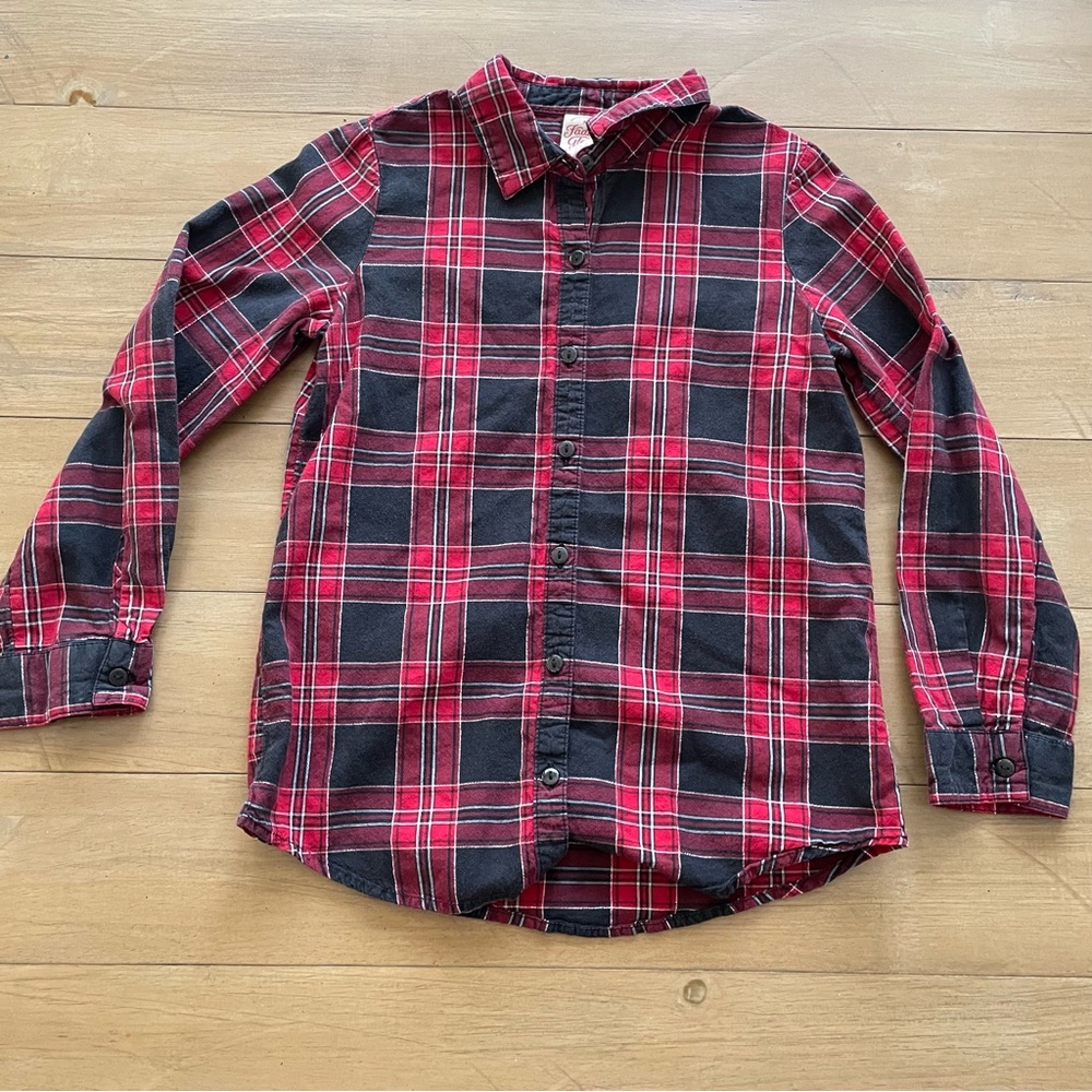 Red plaid button up shirt